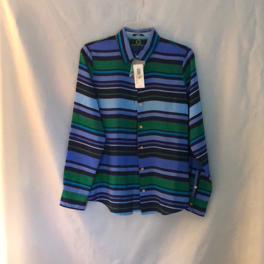 C Wonder 100% silk multi stripe blouse